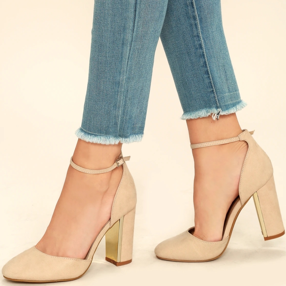 Laura Nude Velvet Ankle Strap Heels